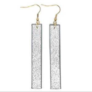 Silver Strip Bar Dangle Vegan Leather Earrings